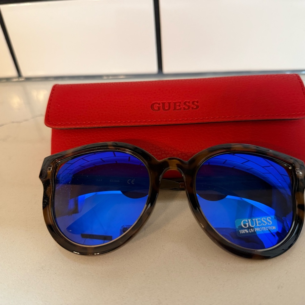 Guess Tortoise Shell Sunglasses with Blue Lenses